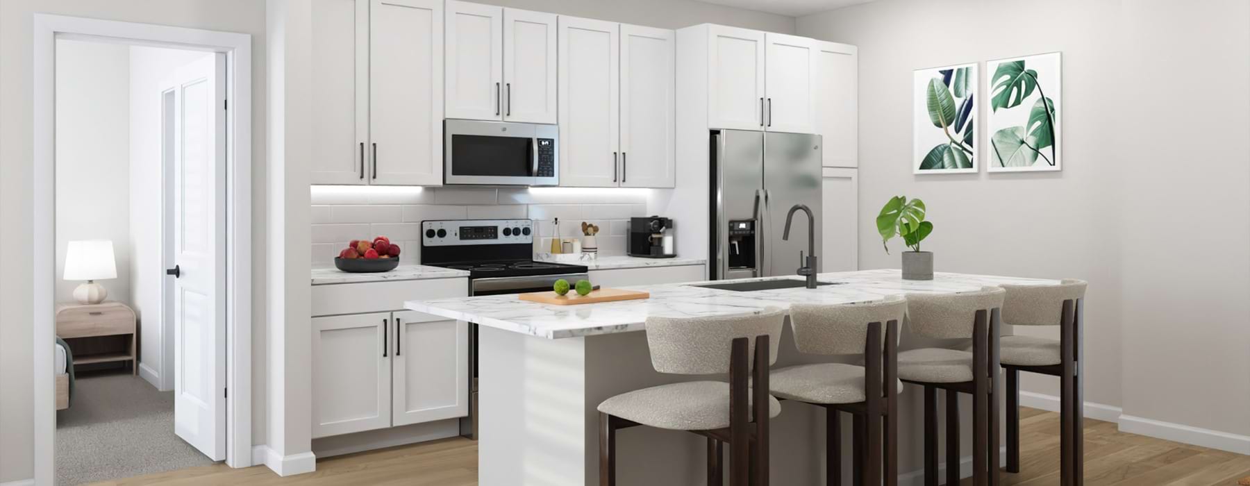 Contemporary kitchen with spacious countertops at Sinclair at Ellenton, Parrish apartments